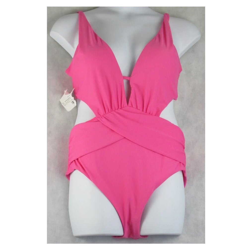 Bar III Women's Draped Monokini One-Piece Swimsuit, Candy Kiss Pink, XL